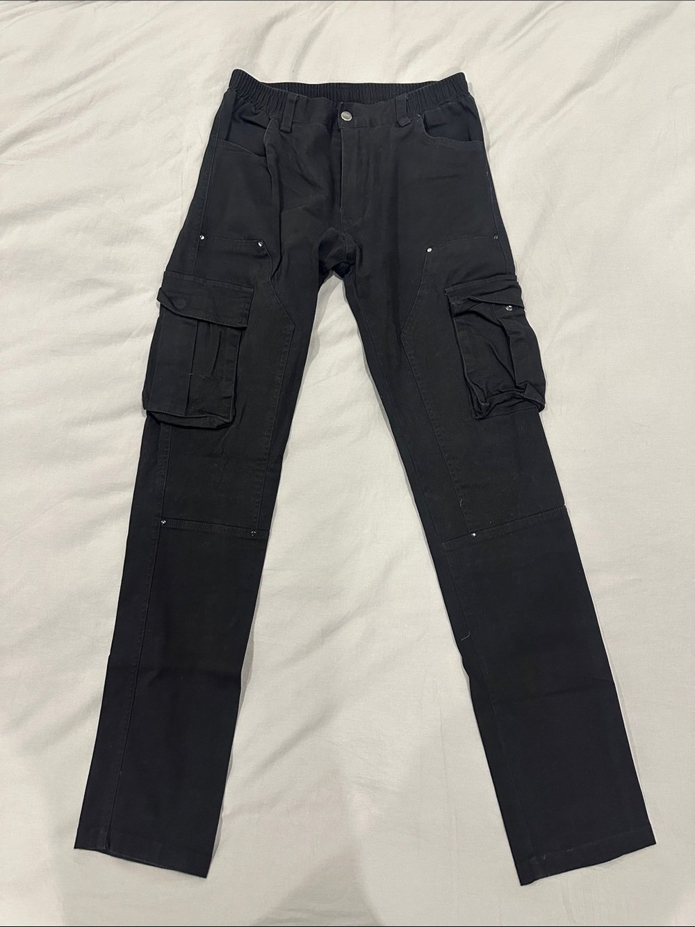 American Stitch Black Cargo Pants with Multi-Pocket Utility Design Black Large